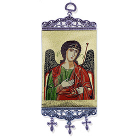 TMT97 Archangel Michael Tapestry Icon Banner W Crosses NEW!!  Wall & Door Decoration 9 3/4"x3 7/8"