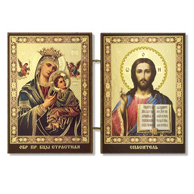 IR-30A  Mini Diptych Virgin Mary of Kazan & Christ the Teacher 3"x5 1/4"