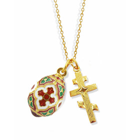 GP540FL-175B   Sterling Silver 925 24KT Gold Plated Three Bar Cross W Sterling Silver 925 Egg Pendant & Chain 18"