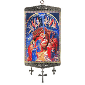 TL-30 Nativity of Christ Icon Large Size Tapestry Icon Banner W/Crosses 17"x8" NEW!!