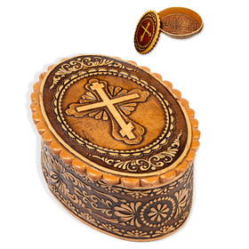BIR-42 Oval Birch Box w/Cross