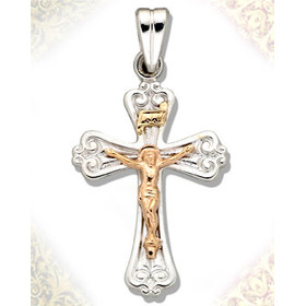 S681BLCR Sterling Silver 14kt Gold Accent Cross NEW!! 1 1/4"x3/4