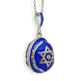 8186 Silver Blue Pendant With A Star Of David with Sterling Silver Chain