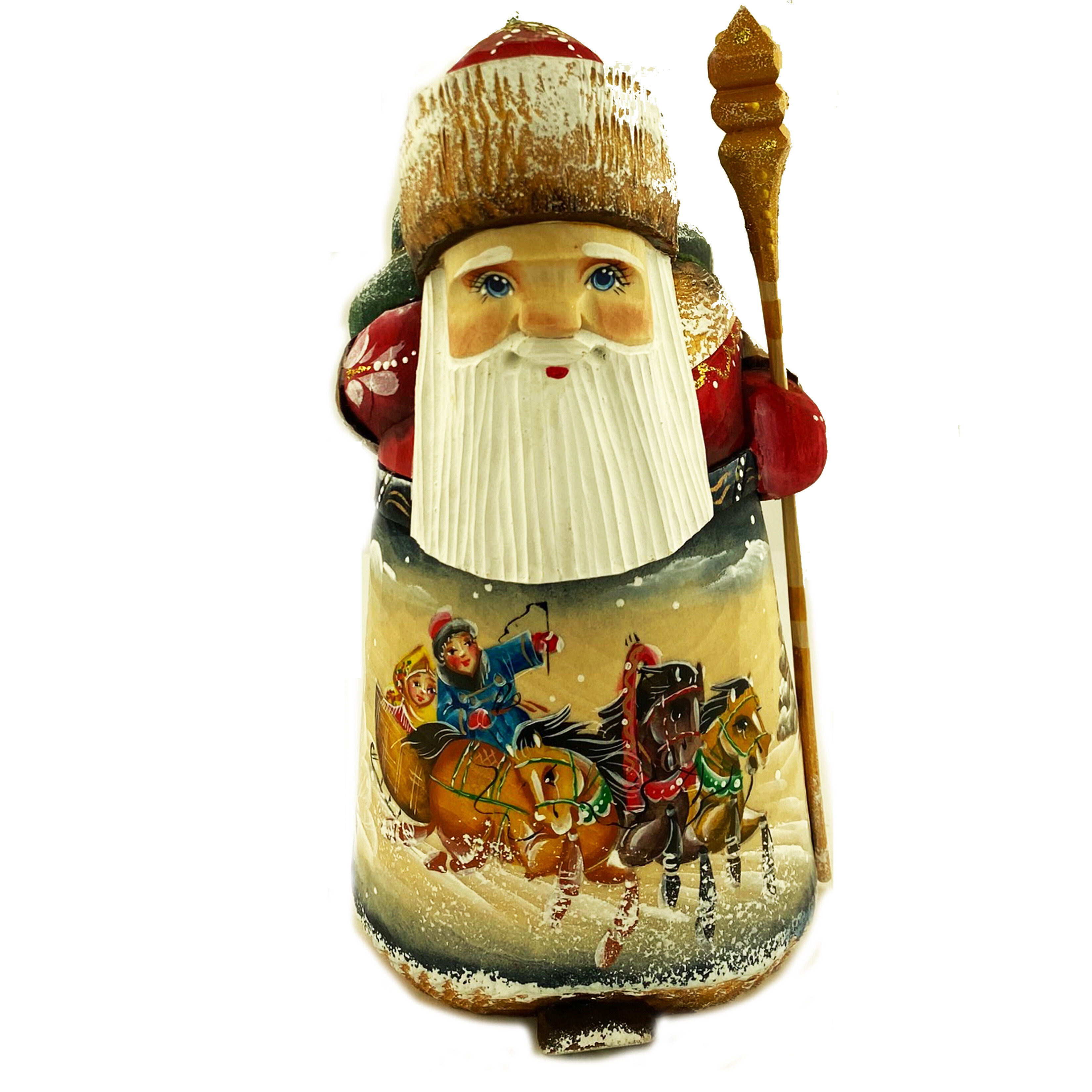 Santa Claus Figurine Wooden Russian Hand Painted Carved Father Frost Christmas 