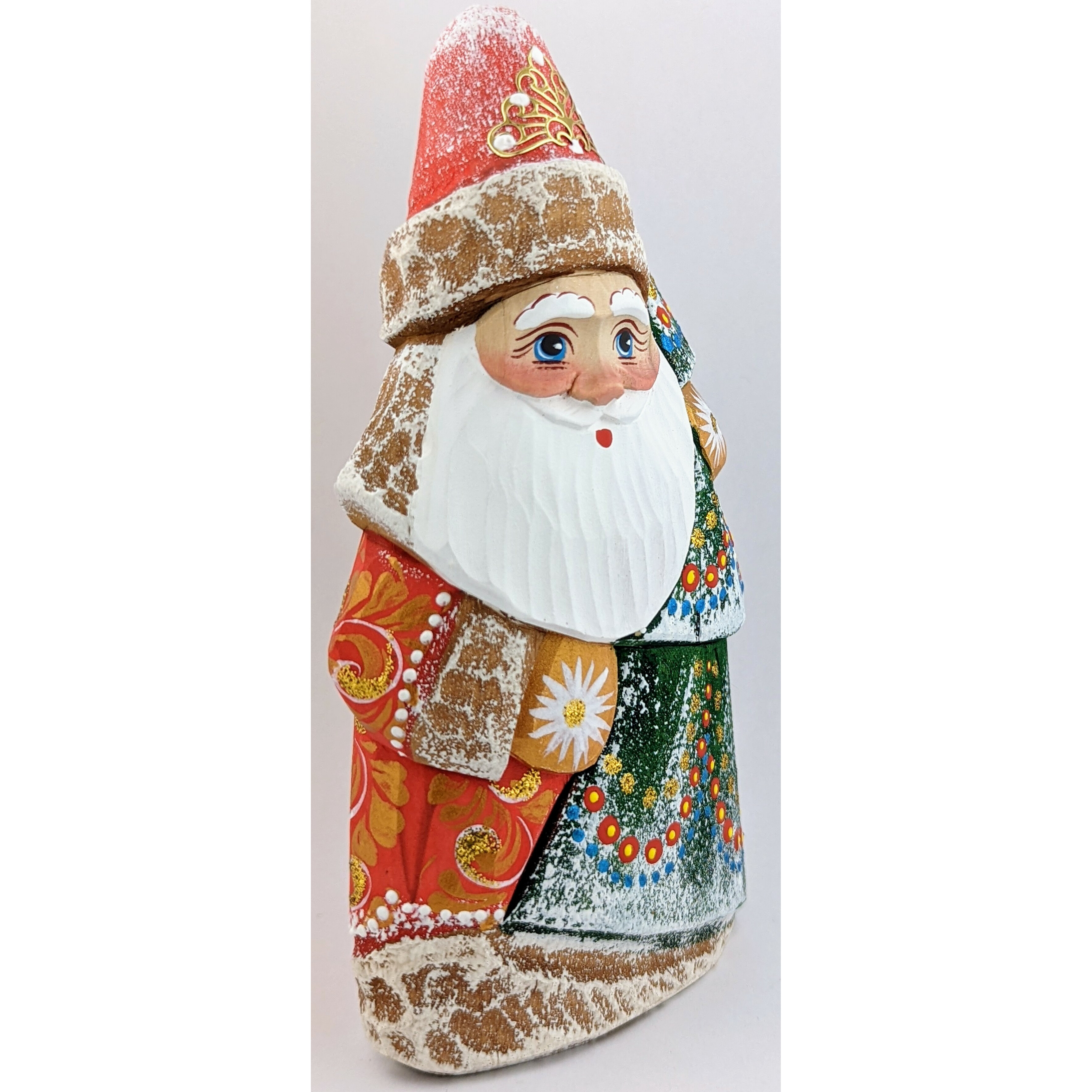 SANTA CLAUS STATUETTE CHRISTMAS RUSSIAN FATHER FROST HAND CARVED WOODEN FIGURE 