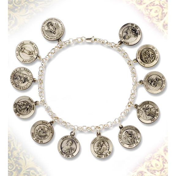 Jewelry Chains Bracelets Sb12 Hand Made Sterling Silver Sb12 Hand Made Sterling Silver Antiqued Saint Charm Bracelet This Features 12