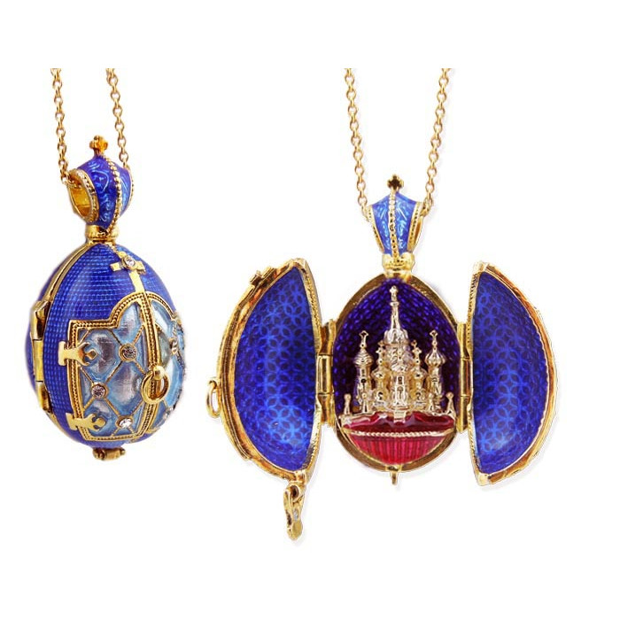 Eggs :: Silver Egg Pendants :: 8731-B Open Up Faberge Style